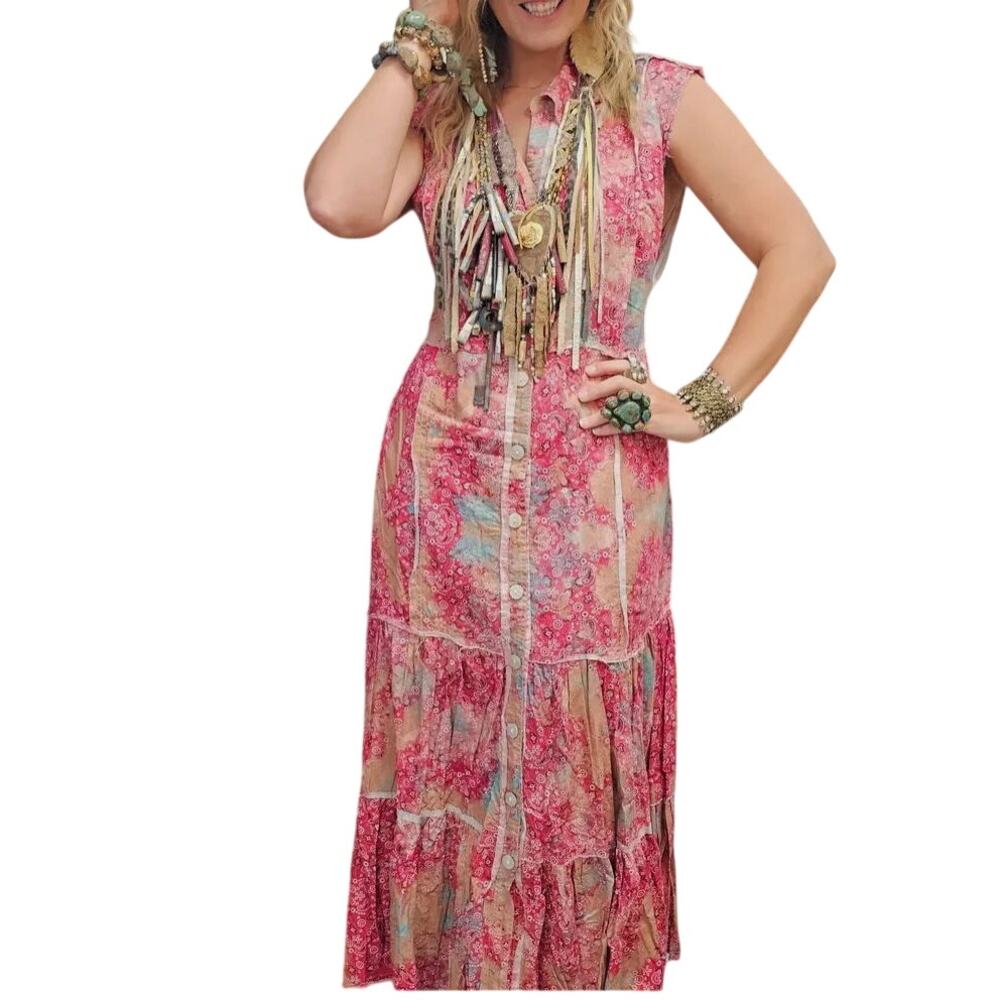 NWT A Rare Bird Vintage Distressed Bandana Maxi Dress/Duster L/XL